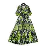 Summer Dress New Niche Light Familiar Wind V To Receive Waist Thin Temperament French Pressure Folding Printing Chiffon