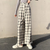 Pants Women Wide Leg Loose 4XL Plus Size Slacks Trousers Checkered High Elastic Waist All-match Girl 2021 Spring