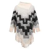 Autumn Winter Fringe Poncho Women Sweater Oversized Turtleneck Jumper Knitwear Holiday Vintage Cape Batwing Sleeve