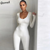 Puss Spring Women Casual Long Sleeve Jumpsuits Stretchy Fitness Skinny Low-Neck Workout Fashion Streetwear Slim