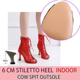 New Stye Salsa Jazz Outdoor Indoor Social Latin Dance Shoes for Dancing Women High Heels Ballroom Mesh Red Professional