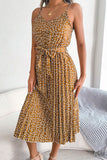 Floral Belted Spaghetti Strap Pleated
