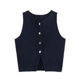 Women's New Fashion Pure Color Round Neck Loose Casual Flat Needle Sleeveless Short
