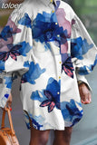 Print Colorblock Shirt For Women Lapel Collar Lantern Sleeve Button Through Blouse Female Korean Fashion Clothing