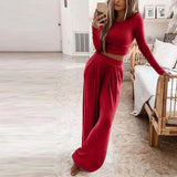 Women's Tracksuit Solid Basic Women T-shirt And Wide Leg Pants Loungewear Matching Sets Outfits Two Piece Set Jogging