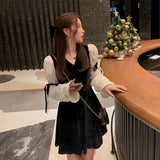 Mini Dress Lolita Women 2021 Autumn Lace Bow Velvet Evening Party Dress Female Y2k Casual Kawaii One Piece Dress