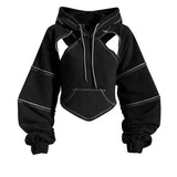Brown Back Bow Irregular Cut-out Sweatshirt New Hooded Long Sleeve Women Big Size Fashion Tide Spring Autumn 2023