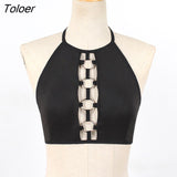 Women Crop Tops Ladies Halter Ring Hollow Out Elastic Cage Bra Bandage Strappy Halter Bra Regata Feminina 2022