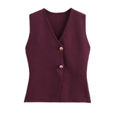 Women's Solid-Colored Gold Button-Wear Knitted Vest
