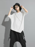 Women Black Asymmetrical Sittch Big Size T-shirt New Round Neck Long Sleeve Fashion Tide Spring Autumn 2023