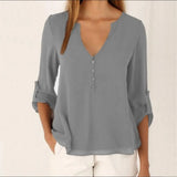 Women V-Neck Summer Casual Long Sleeve Silm Shirt Blouse Camisa Femme Tops Party New 8