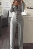 Ribbed Crop Top and High Waist Pants 2pc