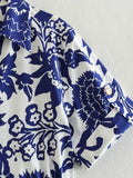 Women's New Belt Dress With A Fan-Print Short-Sleeved Dress