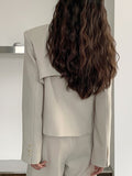 Fashion Women 2 Pcs Set Slim V-neck Single Breasted Solid Color Vest Long Sleeve Short Blazer Suit Spring 2023 New
