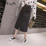 Plus Size Denim Skirt Women Black S-5XL Split Vintage 2019 Slim Jeans Skirts Elegant Casual Street Saia Midi Faldas