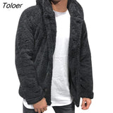 Mens Buttons Coat Warm Faux Fur Winter Casual Loose Double-Sided Plush Hoodie Fluffy Fleece Fur Jacket Hoodies Coat