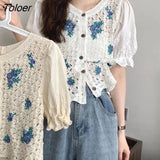 Women O-Neck Hollow Out Print Simple All-match Casual Fashion College Korean Style Ulzzang New Tops Hot Selling