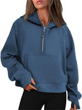 Autumn And Winter New Fashion Leisure Sports Half Zipper Hooded Short Plus Velvet