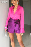 MODA 2023 Women High Waist Streetwear Purple Shorts Ladies Vintage Mini Shorts Skirt Female Elegant Fashion Bow