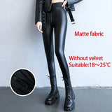 pants Black faux leather pants women warm High Waist fleece leggings fashion tights winter clothes women 2022 fall