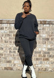 Casual Sports Round Neck Long Sleeve Loose Sweatshirt and Jogger Pants 2 Piece Set