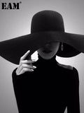 Women Black Big Elegant Khaki Fedoras Hat New Round Dome Temperament Fashion Tide All-match Spring Autumn 2023