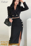 Autumn Black 2 Pieces Set Women Lady Chic Temperament Formal Casual Short Cropped Coat High Waist Skirt Slim Outfit