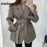 Women Autumn Winter Wool Coats With Belt Casual Turn Down Collar Long Sleeve Pocket Outerwear Female Elegant Office