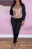 Stripes Patch Black Long Sleeve Top And Pants 2 Piece