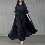 ZANZEA 2022 Vintage Summer Maxi Dress Women's Pleated Sundress Half Sleeve Long Vestidos Female Casual O Neck Robe