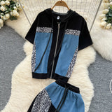 Year's Popular Suit Women's Summer Fashion Leopard-Print Spliced Hat Jacket High-Waisted Open-Back Hip Skirt