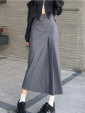 Irregular Long Skirt Women Vintage Y2K High Waist A-line Patchwork Pleated Skirt School Casual 90s Streetwear
