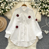 Niche Design Three-Dimensional Flower Shirt Women's Autumn Loose Thin Ocean To Reduce The Age Of Chic Light Luxury