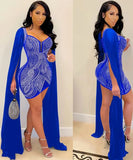 Beaded Sexy Mini Bodycon Dress with Long