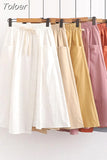 Summer A Line Skirts Women Fashion High Waist Korean Large Pocket With Drawstring Solid Color Casual Chic Skirt