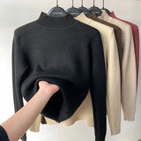 Warm Korean Plus Velvet Sweater Woman Knitwear Turtleneck Thicken 2022 Knitted Pullovers Casual Fleece Lined Tops