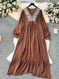 Fat Mm Large-Size Women's New Embroidery V-Neck Loose Long National Style Holiday Dress