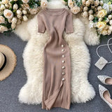 Solid Korean Vintage High Waist Women Dress Bodycon Sexy Stretch Knitted 2022 Summer Dresses Chic