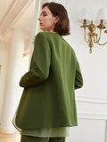 Fashion Women's Blazer Loose Collarless full sleeve Contrast mesh No buckle green Suit Jackets Summer 2023 New tide
