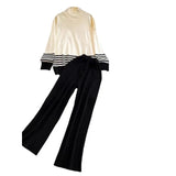 Version Of Casual Fashion Knitting Suit Women's Autumn And Winter Loose Long Sleeves Bumper Tops High Waist Thin Legs Long