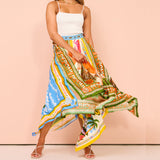 Spring And Summer New Women's Long-Term Printing Irregular Hem Fashion Temperament Waist A Word Half-Dress