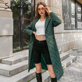 Simplee Cotton padded long winter coat female Casual pocket sash women parkas High street tailored collar stylish overcoat