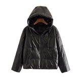 Women Fashion Thick Warm Faux Leather Padded Jacket Coat Vintage Long Sleeve Oversized Parka Female Outerwear Chic