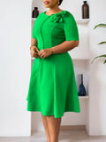 Women's 2025 New Short-Sleeved Solid-Colored Round-Collar Temperament Elegant African