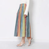 Elegant Striped Colorful Skirt For Women High Waist Ruched Casual Skirts Female Fashion New Clothing 2022