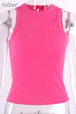 Summer Round Neck Sleeveless Cut Out Sexy Crop Off Shoulder Solid 2023 Skinny Sport Short Tops Female Fashion