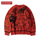 Cartoon Totoro Pattern Embroidery Sweater Harajuku Retro Style Knitted Sweater Autumn And Winter Cotton Pullover