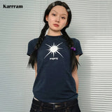 Japanese Grunge Print T-shirts Y2k Harajuku Short Sleeve Tee Shirt Korean Fashion Vintage Dark Aesthetics Tops