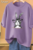 100% Cotton L-5XL Plus Size T Shirt Bunny Print O Neck Tshirt Short Sleeve Women Top Basic Summer Couple Solid T