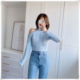 Spring Halter Off Shoulder Sexy Women Sweater 2022 Korean Fashion Pullover Ladies Crop Tops Cable Knitted Casual Outwear